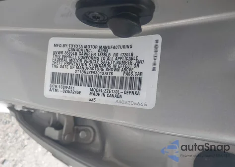 2003 Toyota Corolla Le из США, поврежденный, VIN 2T1BR32E93C137876